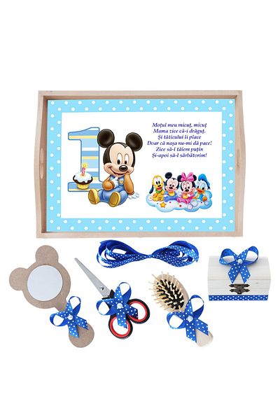 Recostore Tava mot baieti cu baby Mickey Mouse, albastru electric, 6 piese, 35x20 cm, REC1967/129