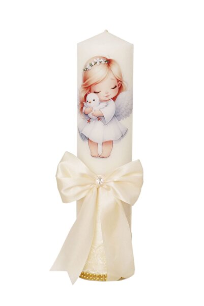 Recostore Lumanare botez fete, cu Ingeras, 30x7 cm, ivoire, REC5002/17