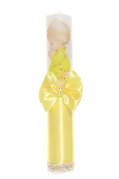 Recostore Lumanare galbena cu ingeras botez, 40x7 cm,REC1740