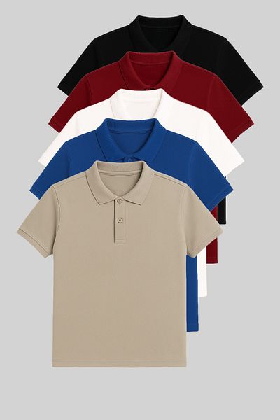 COMBİNE MİCHAİL Ανδρικό μπλουζάκι 5-pack Polo Neck - Μαύρο-Claret-Κόκκινο-Λευκό-Μπλε-Γκρι