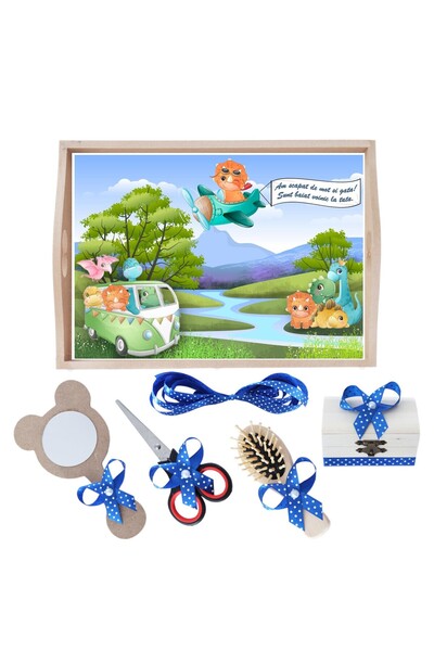 Recostore Tava mot baieti Dinozaur, albastru electric, 6 piese, 35x20 cm, REC1967/204