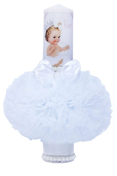 Recostore Lumanare alba botez, cu bebe printesa a, 35x7 cm, REC75