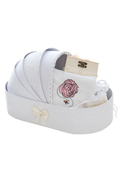 Recostore Trusou tip landou , brodat cu Lebada, ivoire, 8 piese, REC5005/21