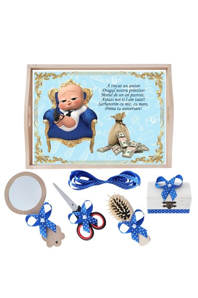 Recostore Tava mot baieti cu Bebe Boss, albastru electric, 6 piese, 35x20 cm, REC1967/138