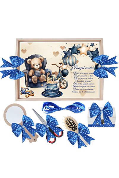 Recostore Tava mot baieti Ursulet, albastru electric, 6 piese, 35x20 cm, REC1967/298