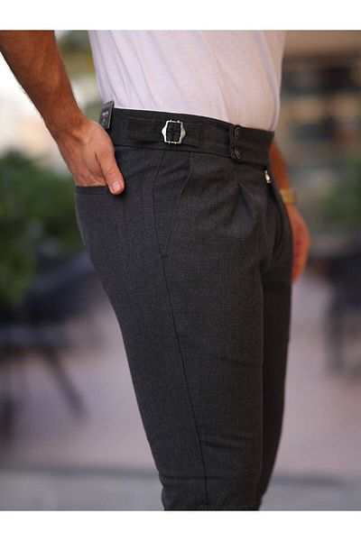 REX MODA Men's Old Money Pleated Self-Belt Fabric Trousers
