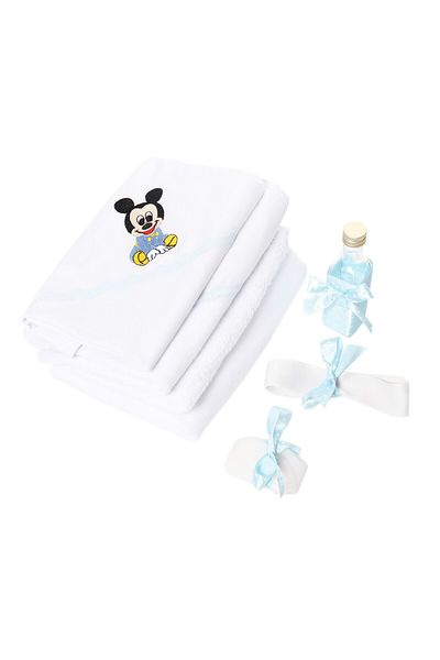 Recostore Trusou botez brodat cu Mickey Mouse, alb-bleu, 7 piese,REC1765