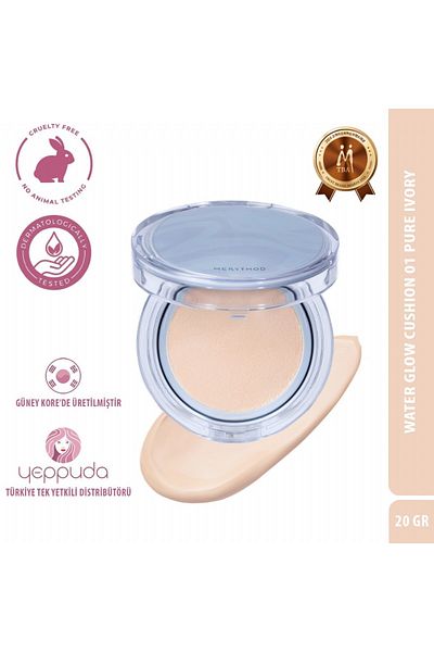 Merythod Moist Finish Cushion Foundation Providing Glass Skin Effect 01 Pure Ivory Spf38 Pa Water Glow