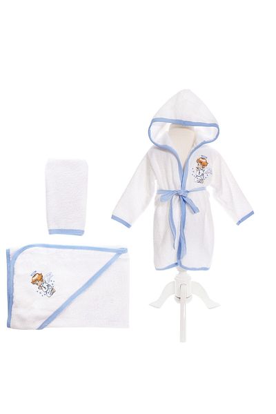 Recostore Set baita bebelusi, 3 piese, halat, prosop si manusa, brodat cu ingeras,REC1840