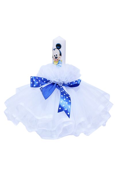 Recostore Lumanare alba botez, cu Mickey Mouse30x5 cm, REC142