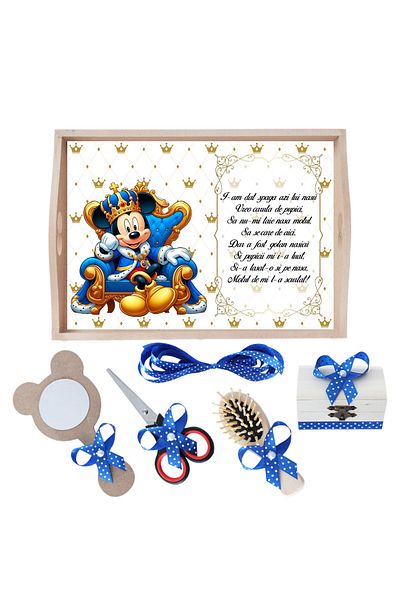 Recostore Tava mot baieti cu Mickey Mouse pe tron, albastru electric, 6 piese, 35x20 cm, REC1967/272