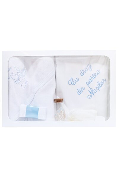 Recostore Trusou alb-bleu botez, "Cu drag din partea nasilor", 6 piese, REC1442