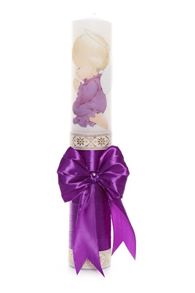 Recostore Lumanare mov cu ingeras botez, 40x7 cm,REC1743