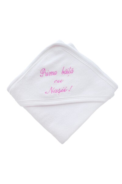 Recostore Prosop alb-roz "Prima baita cu nasii" cu capison bebelusi, 75x75 cm, REC2452