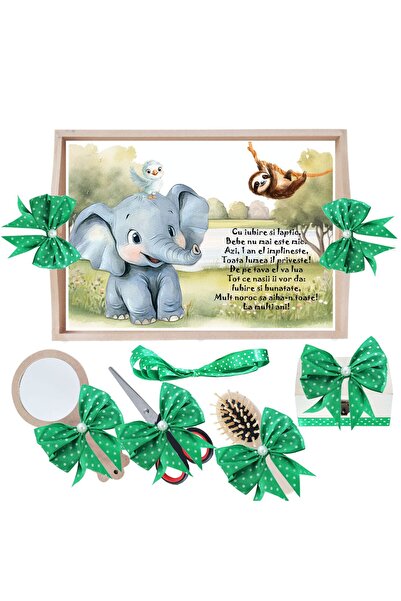 Recostore Set tava taiere mot, cu Elefantel, verde, 6 piese, 35x20 cm, REC1967/323