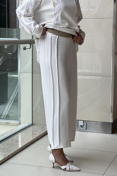 Ghisa Ribbed Star Embroidery Detailed Runic Trousers Set 4918 Ecru