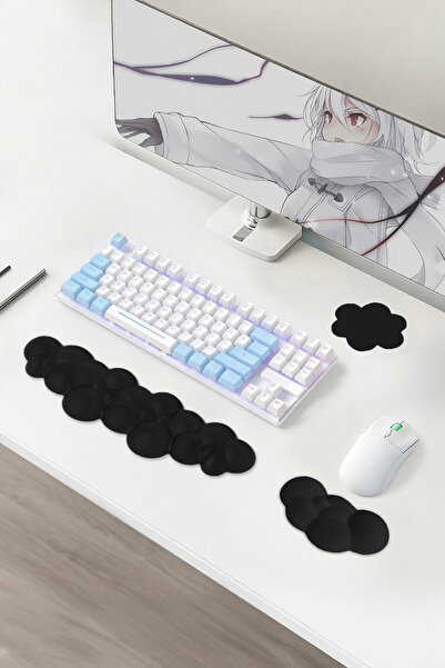 GoLite 3 Parça Bulut Şekilli Klavye ve Mouse Bilek Desteği Seti Ergonomik Mem...