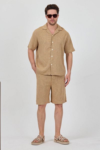 Cosplay Men's Mink Linen Look Summer Shorts Suit - Shirt & Shorts Double Combination