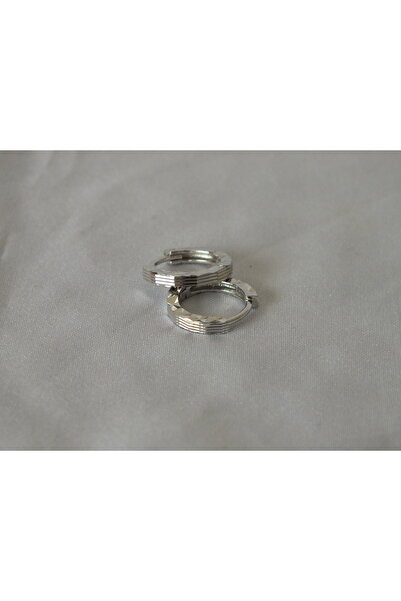 Marmaris Jewellery 925 Ayar Gümüş Küçük Halka Küpe Çizgili Desenli Unisex Şık ve Minimal Tasarım Model