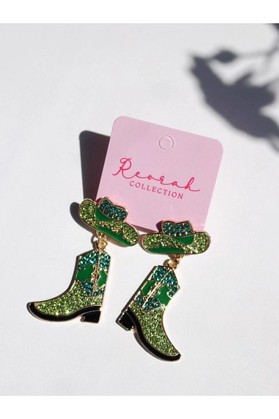 Reorah Collection Green Cowboy Boots Earrings