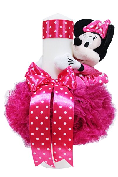 Recostore Lumanare cu Minnie Mouse botez, tulle ciclame, 40x7 cm, REC1456
