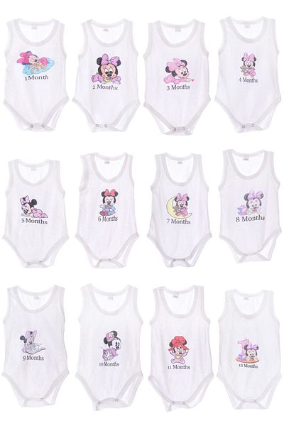 Recostore Set 12 body-uri aniversare bebelusi, Minnie Mouse,REC2030, 1-12 luni