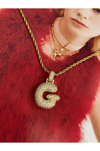 Pinery Jewels Balloon Letter Chubby Twirl Chain Zircon Stone Tarnish Free Stainless Steel Women's Necklace