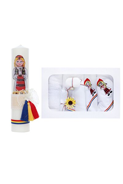 Recostore Set trusou si lumanare botez, tarancuta, 8 piese, traditional, REC2583