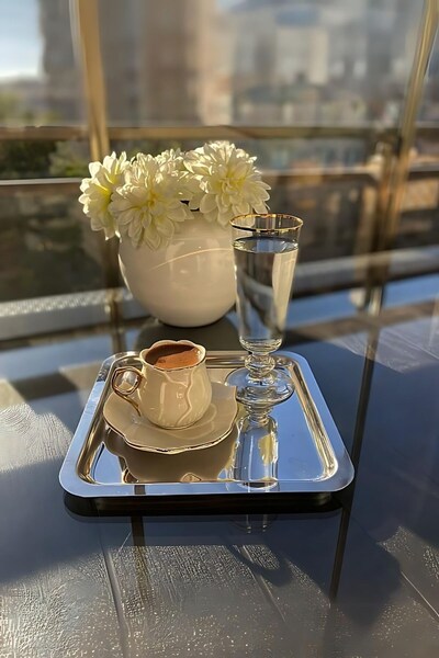 Carat Home Stainless Steel Square 6-Piece Tea and Coffee Presentation Tray Wi...