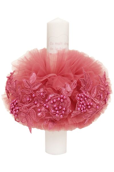 Recostore Baptism candle, "With love from the godparents", powder pink with pearls, 30x5 cm, REC1328