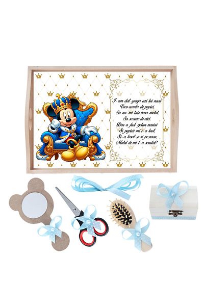 Recostore Tava mot baieti cu Mickey Mouse pe tron, bleu, 6 piese, 35x20 cm, REC1967/263