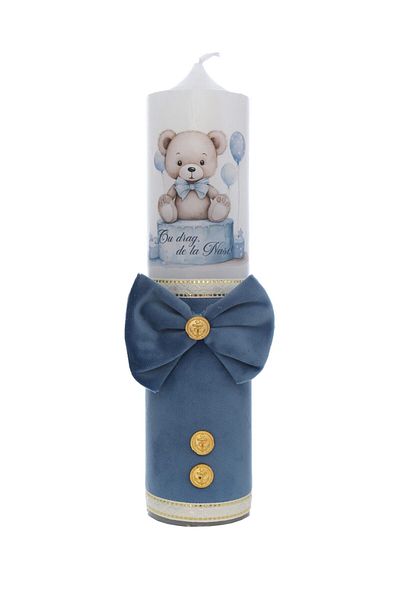 Recostore Lumanare botez baieti, cu Ursulet, 30x7 cm, bleu, REC5002/25