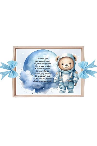 Recostore Set tava taiere mot, Ursuletul Astronaut, bleu, 6 piese, 35x20 cm, REC1967/328