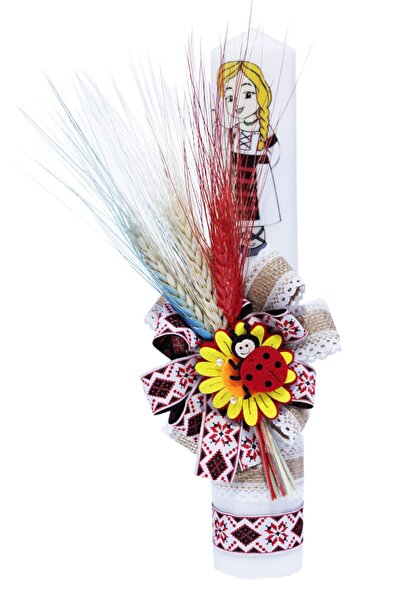 Recostore Lumanare traditionala botez, cu imprimeu tarancuta, 35x5 cm, REC166