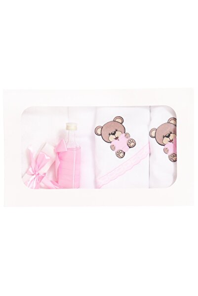 Recostore Trusou botez brodat cu ursulet, roz, 7 pieseREC1864