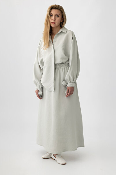 Suede Style 9179 - طقم تنورة قميص نسائي برباط فضفاض وأكمام مفصلة