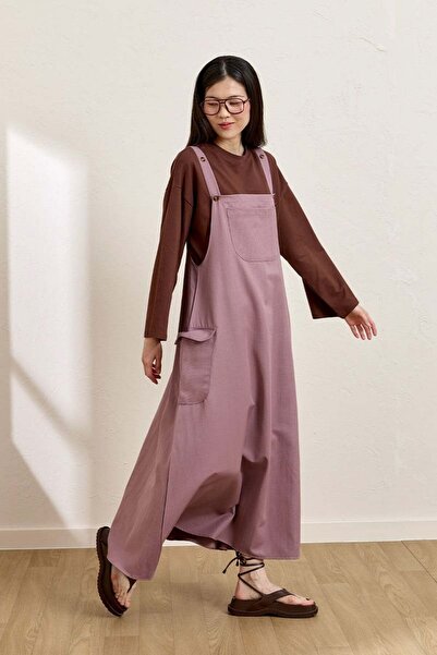 Ceylan Otantik Soft Lila Keten Etekli Salopet