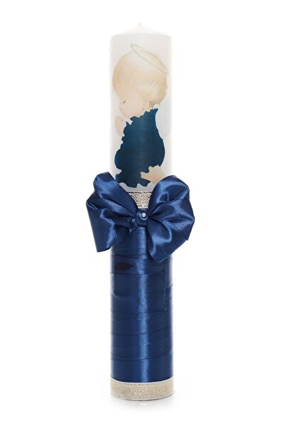 Recostore Lumanare bleumarin cu ingeras botez, 40x7 cm,REC1742