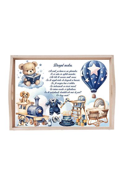 Recostore Set tavita taiere mot, Ursulet cu balon, albastru electric, 6 piese, 35x20 cm, REC1967/341