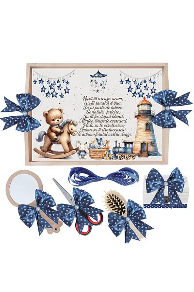 Recostore Set tavita taiere mot, tip Ursulet, bleumarin, 6 piese, 35x20 cm, REC1967/359