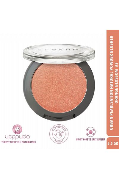 Klavuu Blush Containing Korean Pearl Essence, Providing a Natural and Smooth Appearance 03 Orange Blossom Powder Blusher