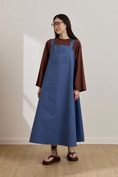 Ceylan Otantik Indigo Linen Skirted Salopet & Bitter Brown Body Suit