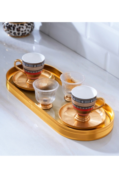 ACAR Frenze 2 Kişilik Tepsili 7 Parça Kahve Fincanı Takımı