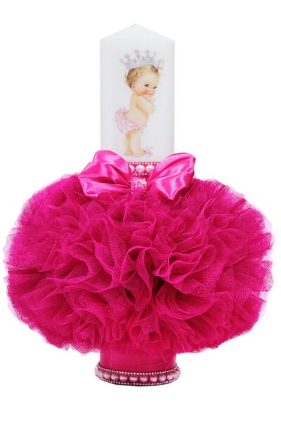 Recostore Lumanare cu bebe printesa botez, tulle ciclam, 35x7 cm, REC1460