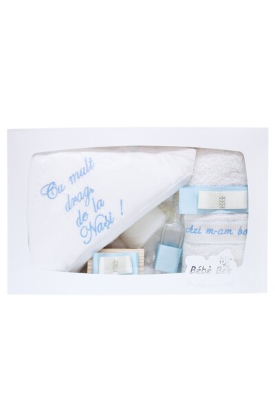 Recostore Trusou alb-bleu botez, 7 piese, REC1403
