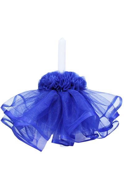 Recostore Lumanare cu funda botez, cu volane din tulle albastru electric, 45x3 cm, REC200