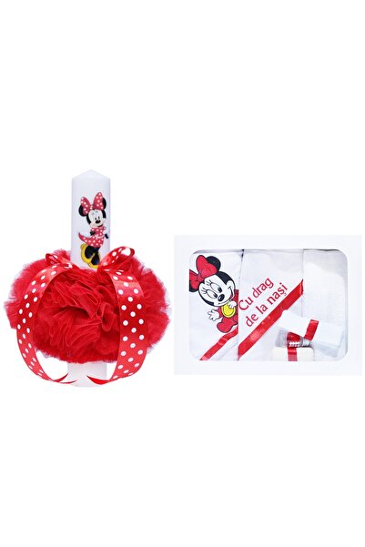 Recostore Set complet botez, lumanare si trusou, alb-rosu, REC357