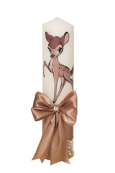 Recostore Lumanare botez fete, cu Caprioara Bambi, 30x7 cm, bej inchis, REC50...