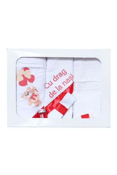 Recostore Trusou cu ursulet botez fete, 6 piese, rosu, REC2185