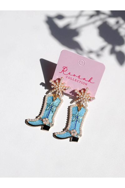 Reorah Collection Blue Star Cowboy Boots Earrings